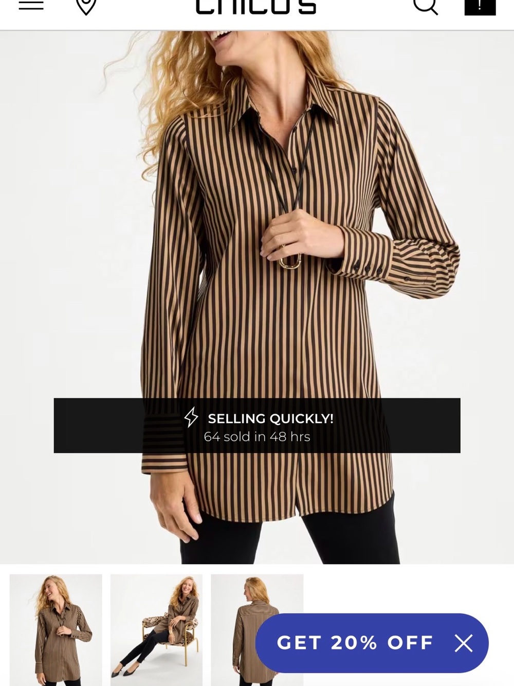 Chico's Black & Tan Striped Button-Up Shirt